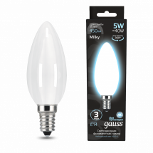 Лампа Gauss Filament Свеча 5W 450lm 4100К Е14 milky LED 1/10/50